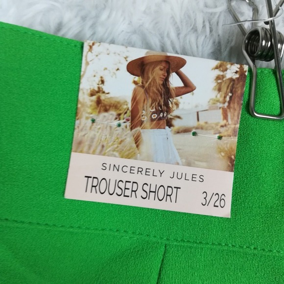 Sincerely Jules Womens Shorts Trouser Pleated High Rise Green 3 New - Picture 7 of 9